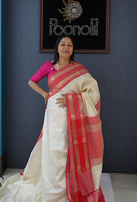 Semi Silk Saree - Peach to Off white  shade Search code 8803