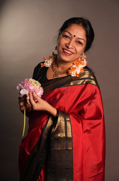 Semi Silk Saree - Red to Black shade Search code 5000