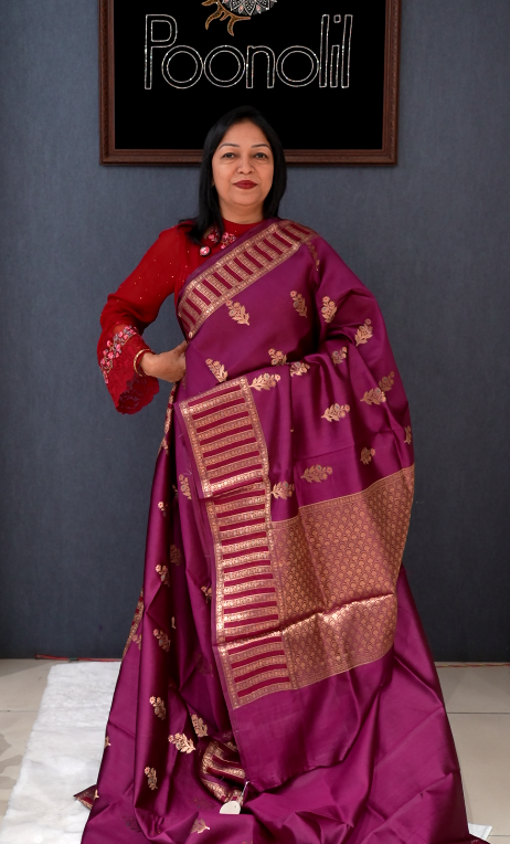 Banarasi katan silk Sarees - Wine  shade  Search code 7001