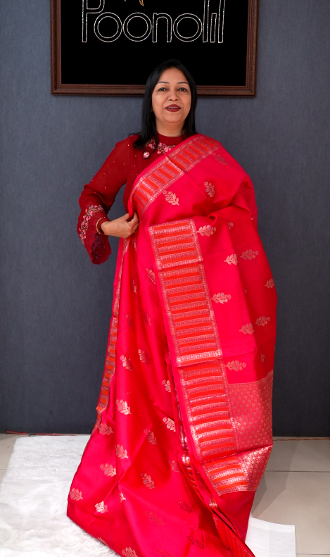 Banarasi katan silk Sarees - Red ranni shade  Search code 7004