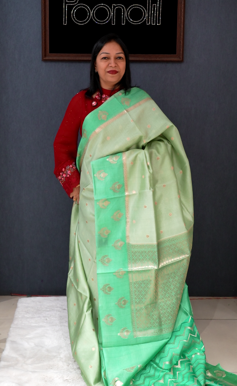 Banarasi katan silk Sarees - Pista green to Safer green  shade  Search code 7006