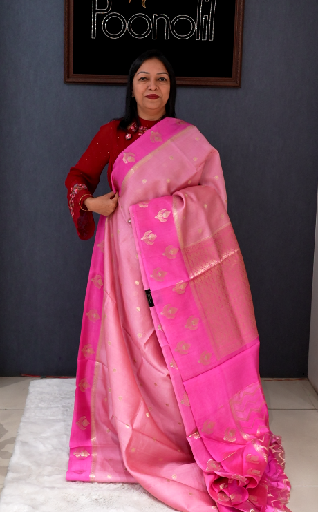 Banarasi katan silk Sarees - Pink to Dark pink   shade  Search code 7007