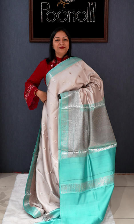 Banarasi katan silk Sarees - Dusty gray to dusty blue  shade  Search code 7008