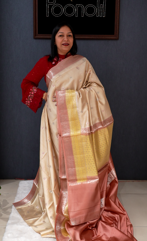 Banarasi katan silk Sarees - Light pink to pink shade  Search code 7010