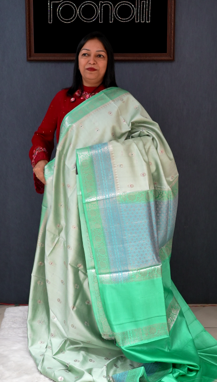 Banarasi katan silk Sarees -Powder green to Green shade  Search code 7011