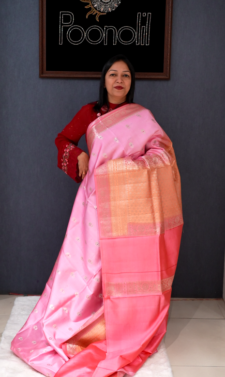 Banarasi katan silk Sarees -Pink to Peach  shade  Search code 7012