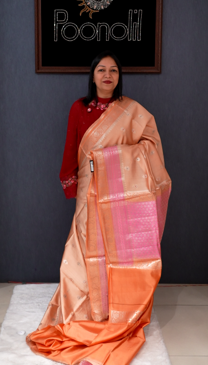 Banarasi katan silk Sarees -Light orange to pink shade  Search code 7013