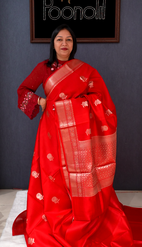 Banarasi katan silk Sarees -Chilly red  shade  Search code 7014
