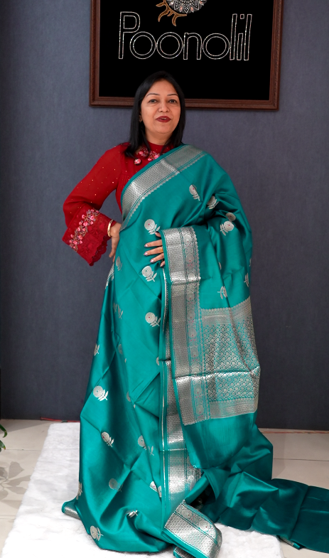 Banarasi katan silk Sarees -Till blue  shade  Search code 7015
