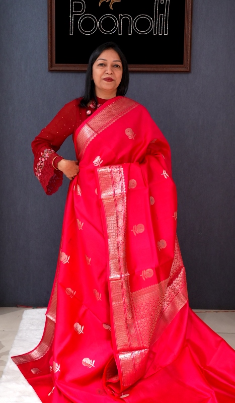 Banarasi katan silk Sarees -Red ranni shade  Search code 7016