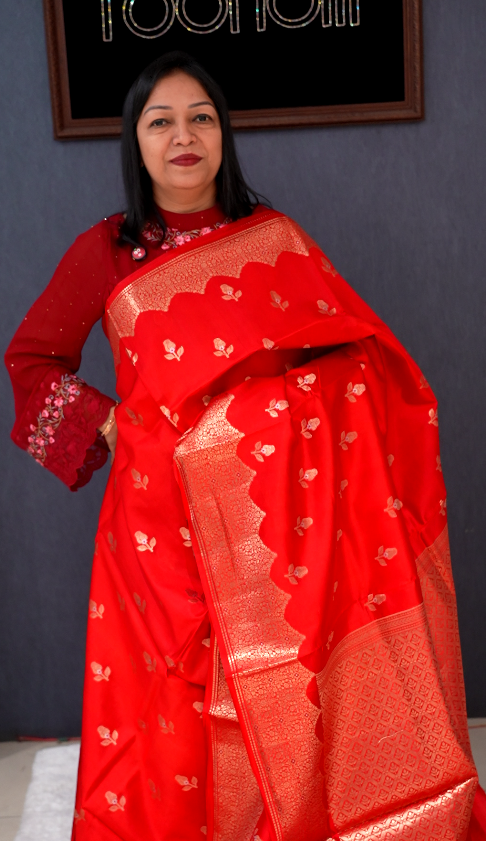 Banarasi katan silk Sarees -Chilly red shade  Search code 7018