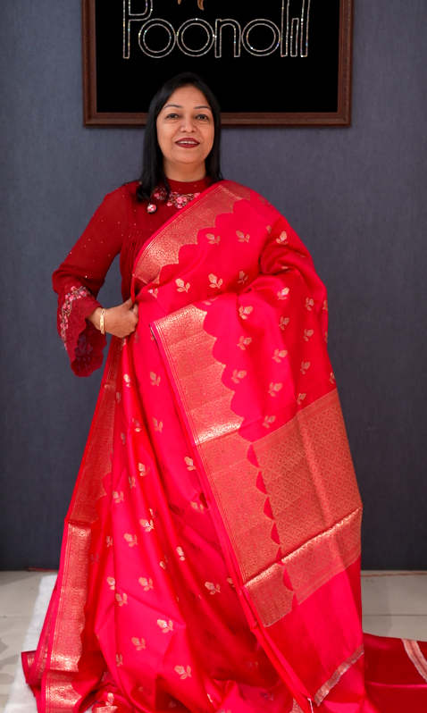 Banarasi katan silk Sarees -Red ranni  shade  Search code 7020