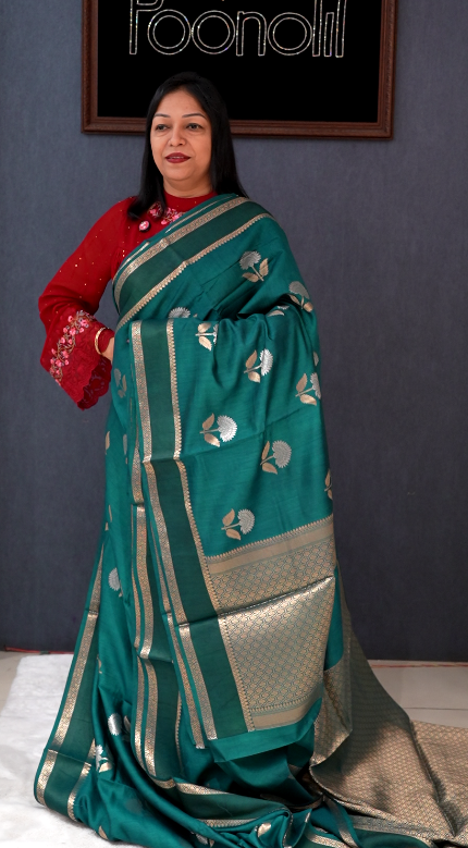 Banarasi katan silk Sarees -Till green shade  Search code 7022