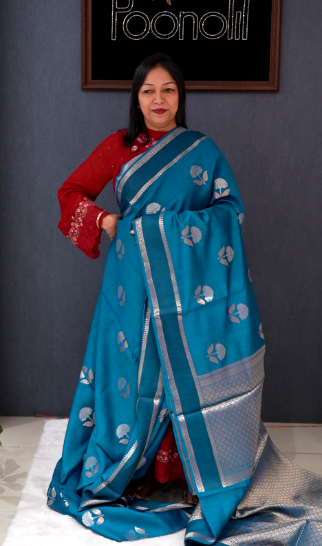 Banarasi katan silk Sarees -Till blue shade  Search code 7023