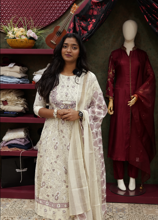 Salwar suit sets -Off-White base with Dusty Lavender Search code 5123