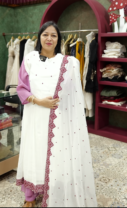 salwar suit sets AnarkalI - white and maroon color shade Search code 4505