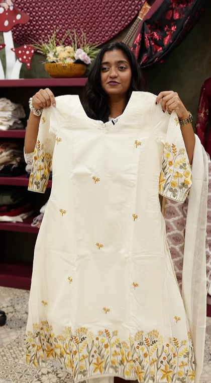 Kurta  Top-  Cream  with yellow Color  Search code 7800