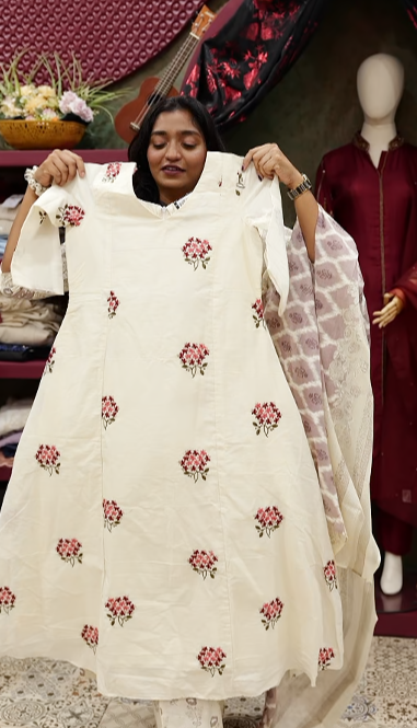 Kurta  Top-  Cream  with pink red Color  Search code 7801