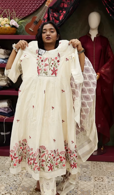 Kurta  Top-  Cream  with pink red Color  Search code 7802