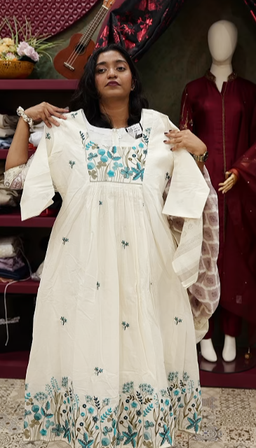 Kurta  Top-  Cream  with green Color  Search code 7803