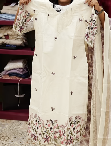 Kurta  Top-  Cream with pink and purple Color  Search code 7805