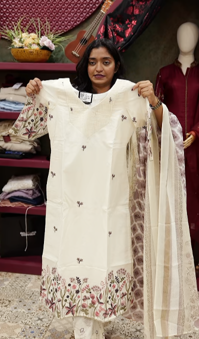 Kurta  Top-  Cream with pink and purple Color  Search code 7805