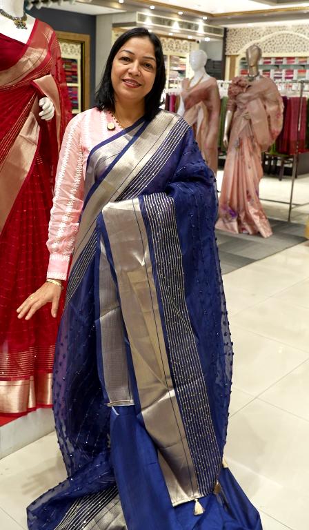 Organza  Saree  - navy blue  color shade Search code 1503