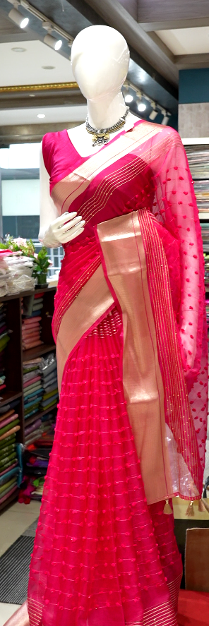 Organza  Saree  - Hot pink color shade Search code 1504