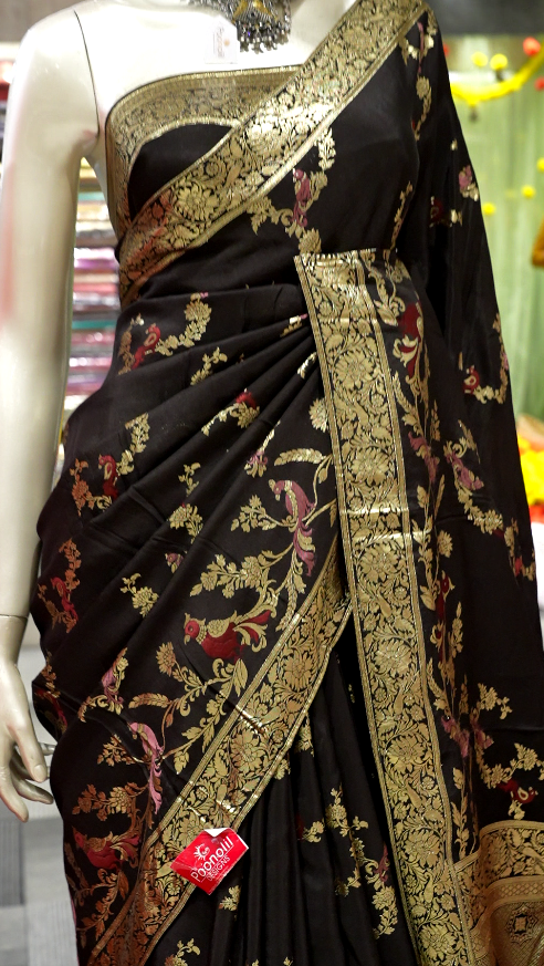 Meenakari Work semi silk saree  - black color Search code 3600