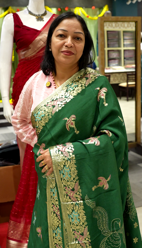 Meenakari Work semi silk saree  - Bottle green color Search code 3601