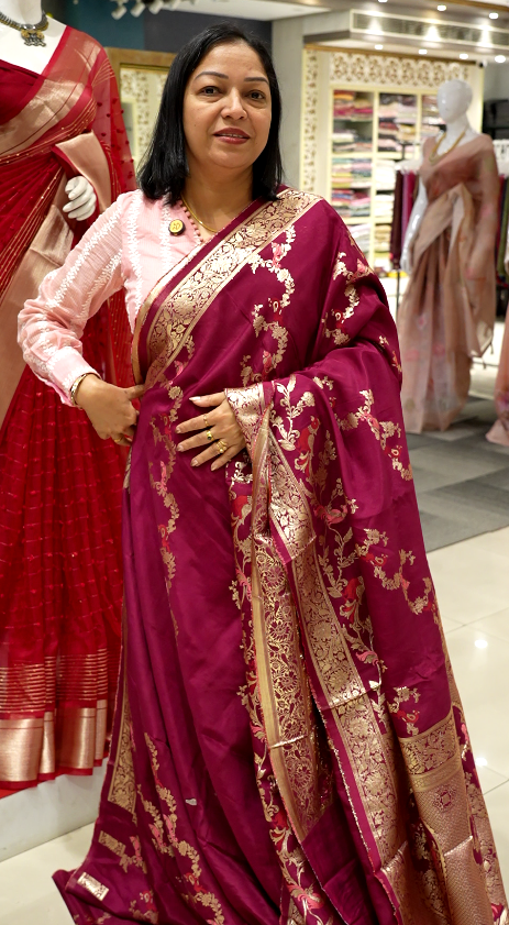 Meenakari Work semi silk saree  -Burgundy color Search code 3602