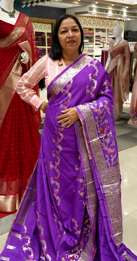 Meenakari Work semi silk saree  - lavander color Search code 3603