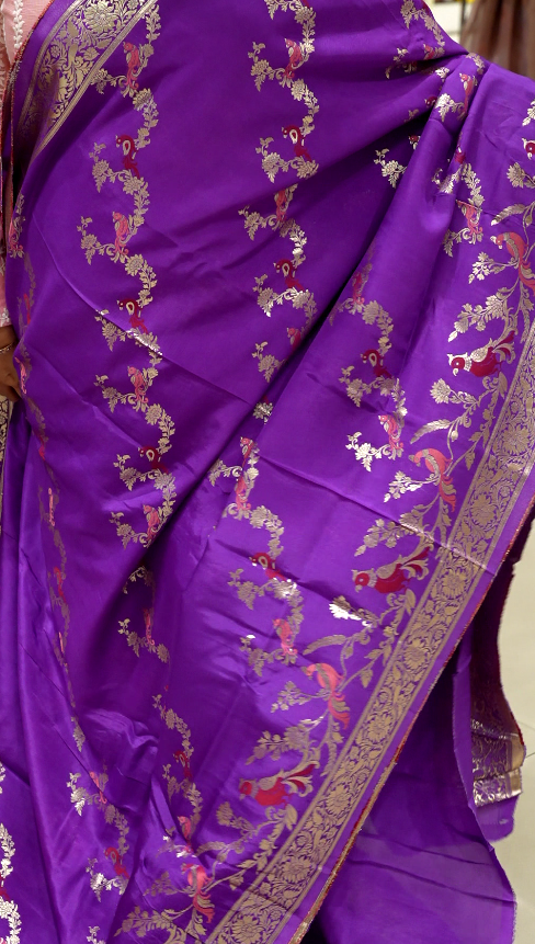 Meenakari Work semi silk saree  - lavander color Search code 3603