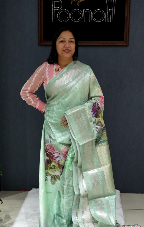 Quick saile saree -  Pista green  color Search code 5304
