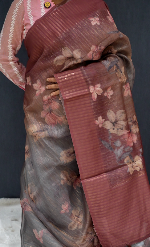 Quick saile saree - Gray to Maroon  color Search code 5307