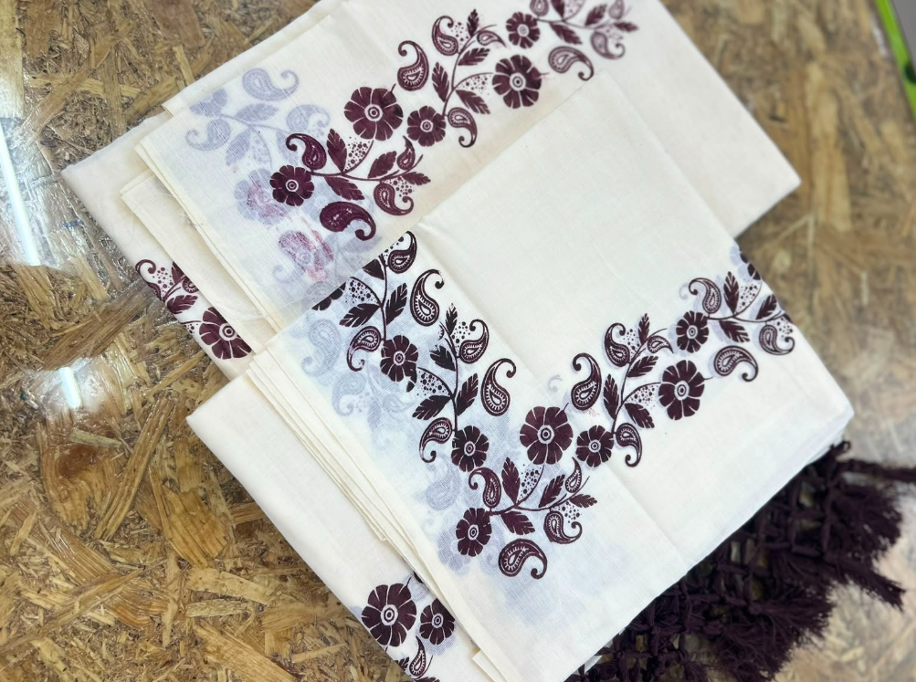 set mundu  - Golden cotton  and Coffee brown   shade Search code 9015