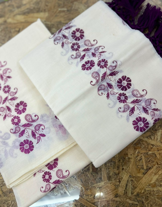 set mundu  - Golden cotton  and wine shade Search code 9017