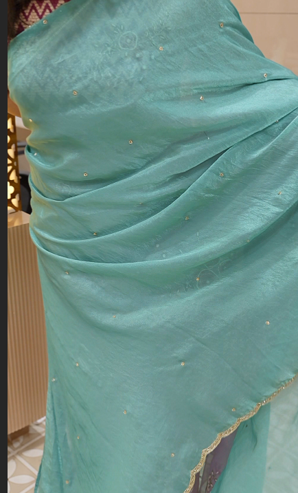 Fancy Saree- Aqua blue  shade Search code 3500