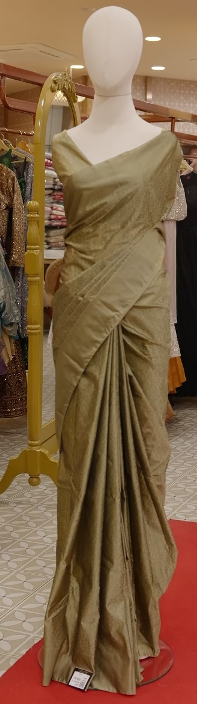 Semi Silk Saree - olive green Search code 4500