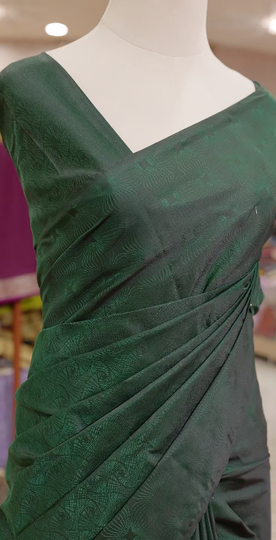 Semi Silk Saree - Bottle green Search code 4503
