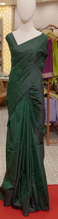 Semi Silk Saree - Bottle green Search code 4503
