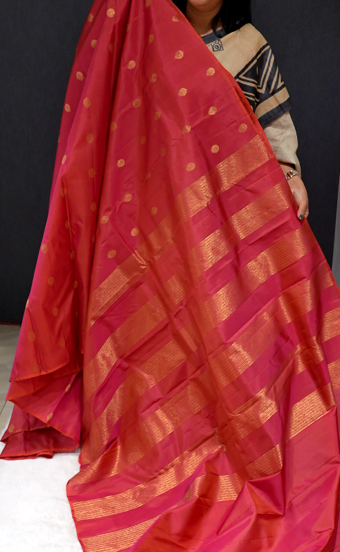 Kanchipuram Soft Silk Saree -Carrot peach  shade  Search code 4900