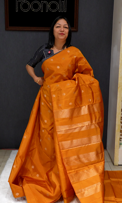 Kanchipuram Soft Silk Saree -Mango yellow    shade  Search code 4901