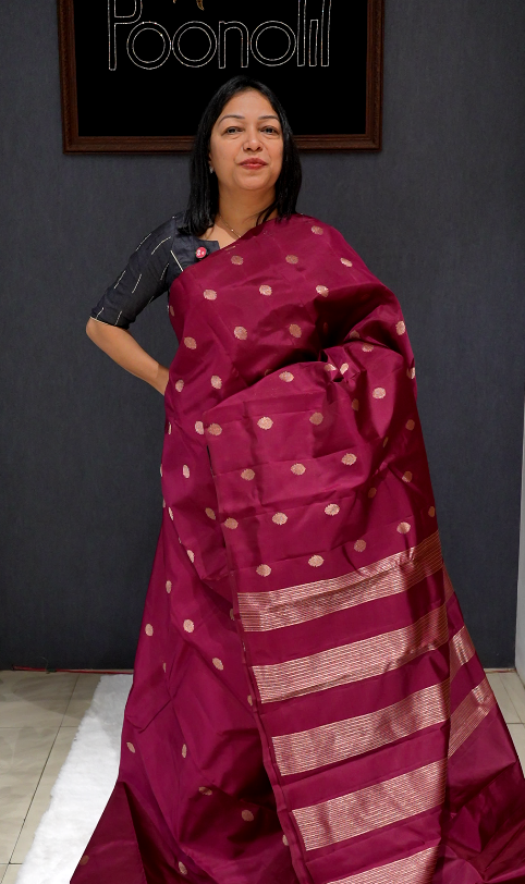 Kanchipuram Soft Silk Saree -Wine Maroon Mix  shade  Search code 4902