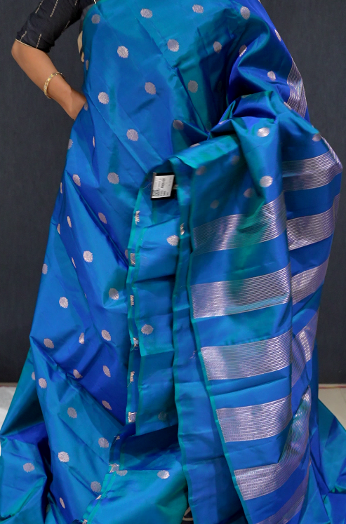 Kanchipuram Soft Silk Saree -Peacock blue shade  Search code 4904