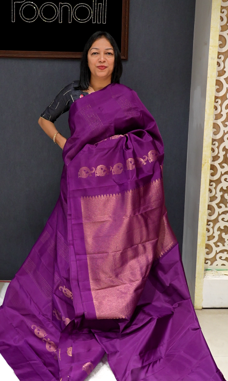 Kanchipuram Soft Silk Saree -Dark wine purple  shade  Search code 4906