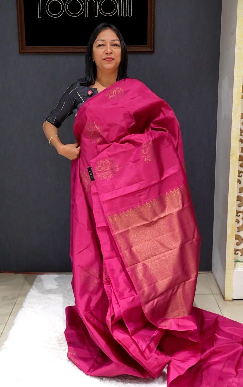 Kanchipuram Soft Silk Saree -Dark onion pink  shade  Search code 4908