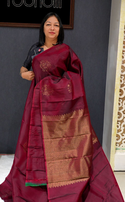 Kanchipuram Soft Silk Saree -Maroon shade  Search code 4912