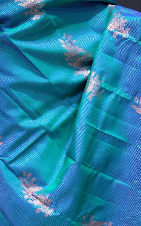 Kanchipuram Soft Silk Saree -Peacock blue shade  Search code 4913