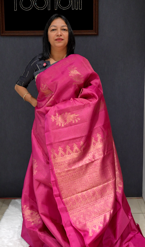 Kanchipuram Soft Silk Saree -Onion pink  shade  Search code 4914